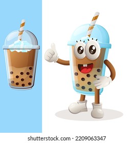 Cute Bubble Tea mascot thumbs up. Perfect for food store, small business or e-Commerce, merchandise and sticker, banner promotion, food review blog or vlog channel
