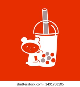 Cute Bubble Tea in red background