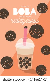 cute bubble tea/boba character poster template vector/illustration