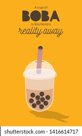 cute bubble tea/boba character poster template vector/illustration