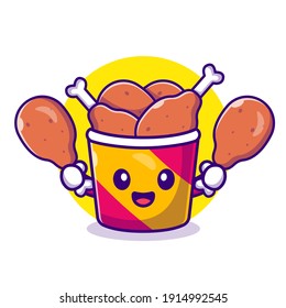 Cute Bucket Fried Chicken Cartoon Vector Icon Illustration. Fast Food Icon Concept Isolated Premium Vector. Flat Cartoon Style