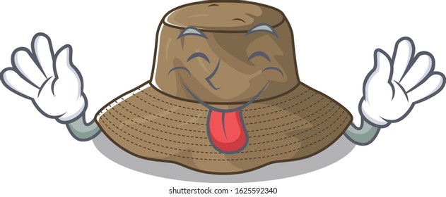 Cute bucket hat cartoon mascot style with Tongue out