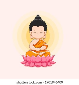 Cute Buddha meditating on the lotus.Happy vesak day or buddha purnima-Vector illustration 