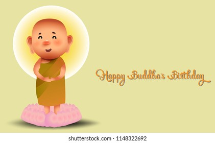Cute Buddha on Lotus flower.Happy Buddha's Birthday.Buddha cute cartoon graphic design
for The important day of Religion.vector cartoon illustration with yellow background.