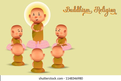 Cute Buddha on Lotus flower.Happy Buddha's Birthday.Buddha cute cartoon graphic design
for The important day of Religion.vector cartoon illustration with yellow background.