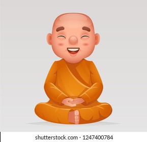 Cute buddhist sitting monk traditional asian buddhism meditation culture religion 3d cartoon realistic character design vector illustration