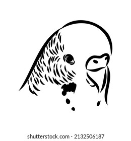A cute budgie sits on a perch. Vector sketch illustration for design, advertising, prints.