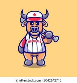cute buffalo with baseball bat, suitable for baseball t-shirt design about cute animals