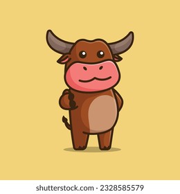 Cute buffalo bull thumbs up simple cartoon vector illustration animal nature icon