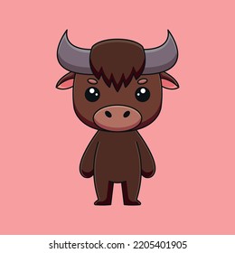 cute buffalo cartoon doodle art hand drawn concept vector kawaii icon illustration