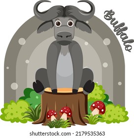 Cute buffalo in cartoon flat style illustration