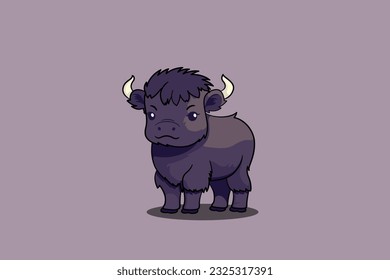 Cute Buffalo cartoon minimal vector