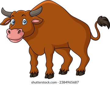 Cute buffalo cartoon on white background