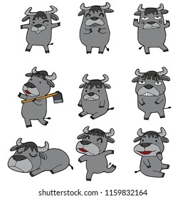 cute buffalo cartoon set