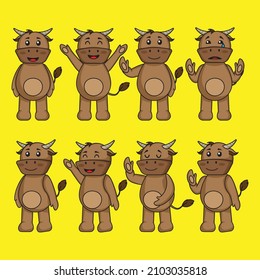 cute buffalo cartoon set funny in different pose