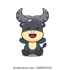 Cute buffalo cartoon vector illustration. 