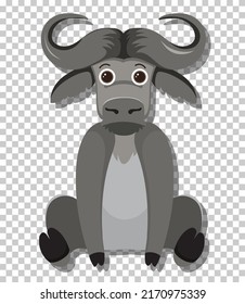 Cute buffalo in flat cartoon style illustration