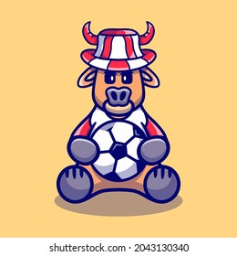 cute buffalo football supporter with ball and hat, suitable for football fans t-shirt or animal icon design