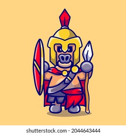 cute buffalo gladiator spartan with shield and spear, suitable for t-shirt designs or cute animal spartan mascots