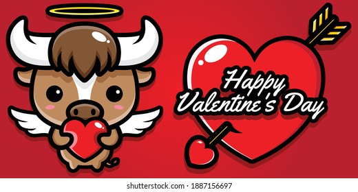 cute buffalo with happy valentine's day greeting