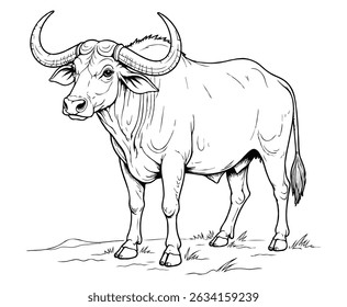 Livro de colorir ilustração de búfalo bonito