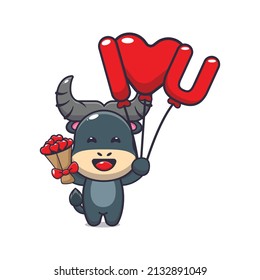 cute buffalo mascot cartoon character illustration in valentine day