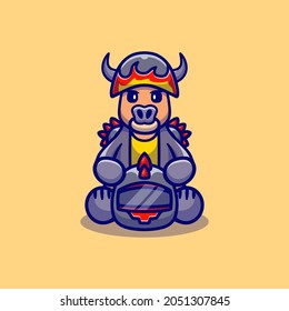 cute buffalo motorcycle gang member, suitable for t-shirt designs or cute animal motorcycle gang mascots