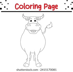 cute buffalo cute mouse coloring page for kids. Black and white vector animals for coloring book
