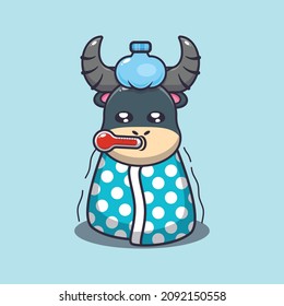 Cute buffalo sick. Cute cartoon animal illustration.