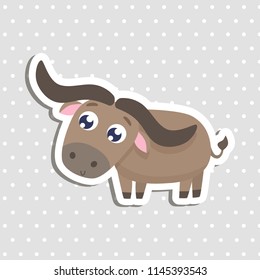 Cute buffalo sticker vector illustration. Flat design.