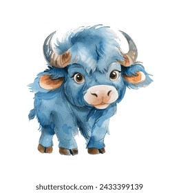 cute buffalo vector illustration in watercolour style