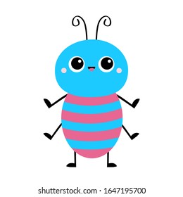 Cute bug beetle. Insect animal. Cartoon kawaii smiling baby character. Blue and pink stripes. Education cards for kids. Isolated. White background. Flat design. Vector illustration