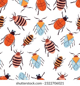 Cute bug beetle insect animal abstract seamless pattern background concept. Vector design graphic illustration