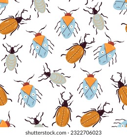 Cute bug beetle insect animal abstract seamless pattern background concept. Vector design graphic illustration