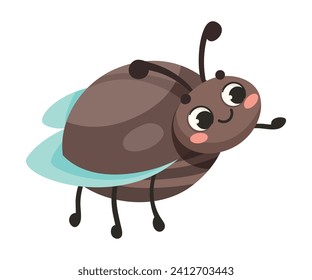 Cute Bug or Beetle with Smiling Face Vector Illustration