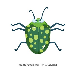 Lindo icono de bicho. Pegatina colorida de cucaracha verde manchada. Adorable insecto con alas, antenas y patas. Dibujo infantil con escarabajo salvaje. Ilustración vectorial plana de dibujos animados aislada sobre fondo blanco