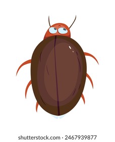 Cute bug icon. Colorful sticker with adorable beetle or cockroach. Wild flying insect with wings. Child drawing of smiling tick. Cartoon flat vector illustration isolated on white background