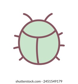 Cute bug icon. Hand drawn illustration of a funny green beetle isolated on a white background. Kawaii sticker. Vector 10 EPS.