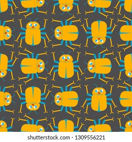 Cute bug pattern. funny Beetle cartoon style background. Baby cloth texture. kids character. Childrens style. 