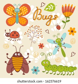 Cute bugs collection. Vector format