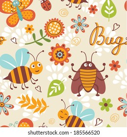 Cute bugs colorful seamless pattern