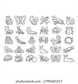 Cute Bugs and Insects Doodle Icon Set