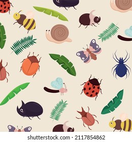 cute bugs pattern and leaves