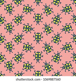 Cute bugs, seamless ladybirds cartoon pattern