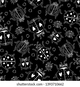 Cute bugs seamless pattern. Background with funny insects. Vector illustration.