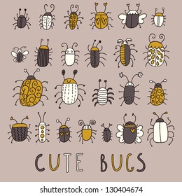 Cute bugs Ã¢Â?Â? vector set in retro style