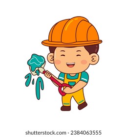 cute builder boy cartoon character vector illustration