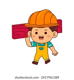 cute builder boy cartoon character