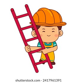 cute builder boy cartoon character