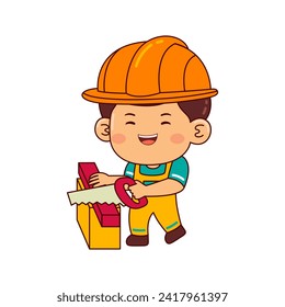 cute builder boy cartoon character